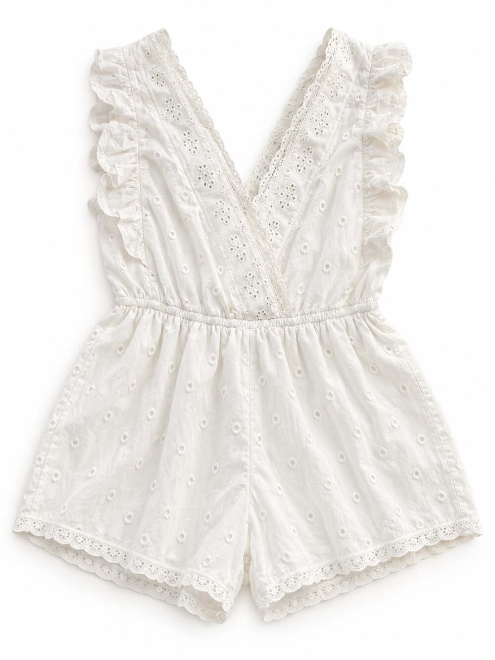 Blue Rain Romper Size S White Eyelet Ruffle (y)